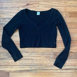 Aritzia TNA Waffle Crop Top Henley